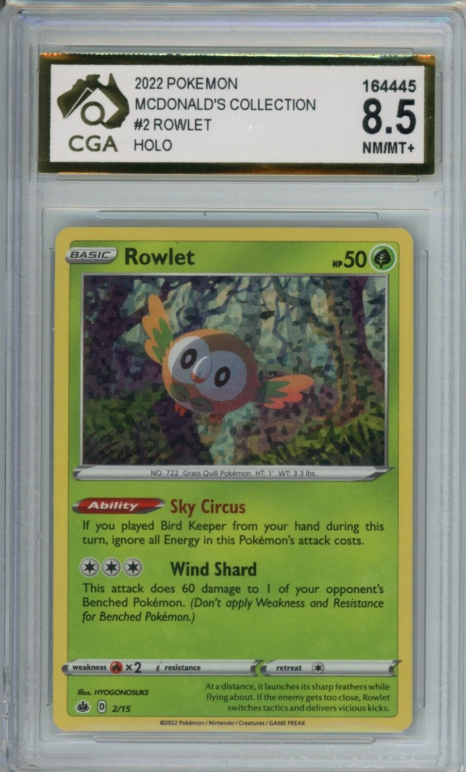 2022 Pokemon McDonald's Promo #2 Rowlet Holo Graded CGA 8.5