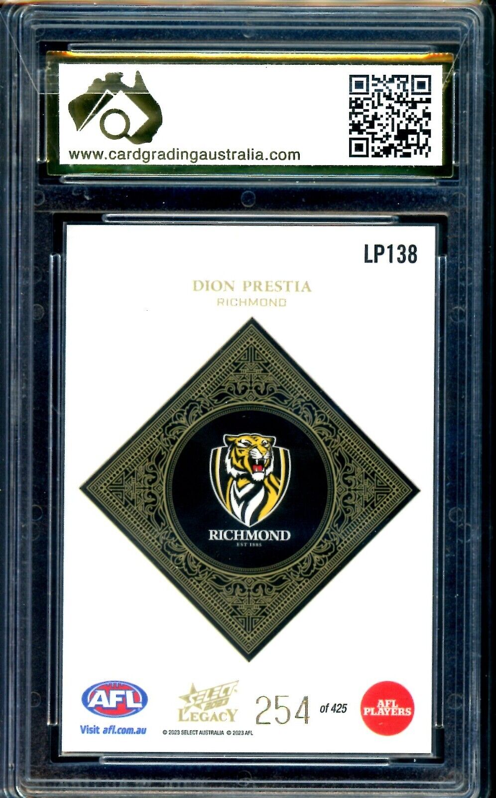 2023 Select AFL Legacy PLUS Dion Prestia Graded CGA 10 Richmond Tigers